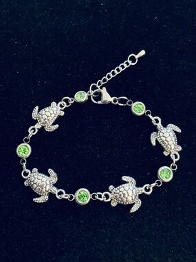 Sea Turtles charm bracelet with birthstone/rhinestone charms
